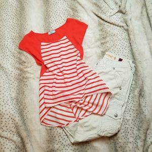 Red and white capped sleeve blouse